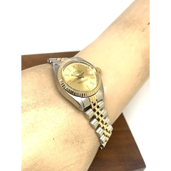 Rolex Datejust Women's Watch 6917 Vintage Swiss Automatic Steel 18k Gold 26mm - Picture 5 of 14